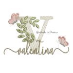 Matriz de Bordado - Nome Valentina Folhas e Borboletas