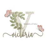 Matriz de Bordado - Nome Victória Folhas e Borboletas