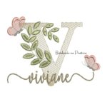 Matriz de Bordado - Nome Viviane Folhas e Borboletas