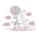 Matriz de bordado Alice para bordar com balao e nuvens