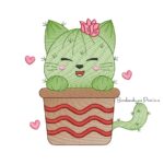 Matriz de bordado gatinho em forma de cacto para bordar