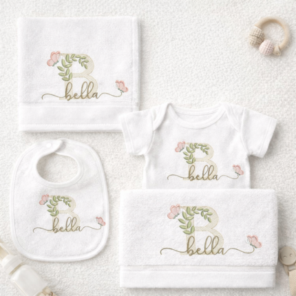 matriz de bordado nome bella para bordar com borboleta e letra B