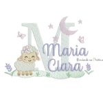 Matriz de bordado Ovelhinha lacinho com cenario lua e lavanda para bordar